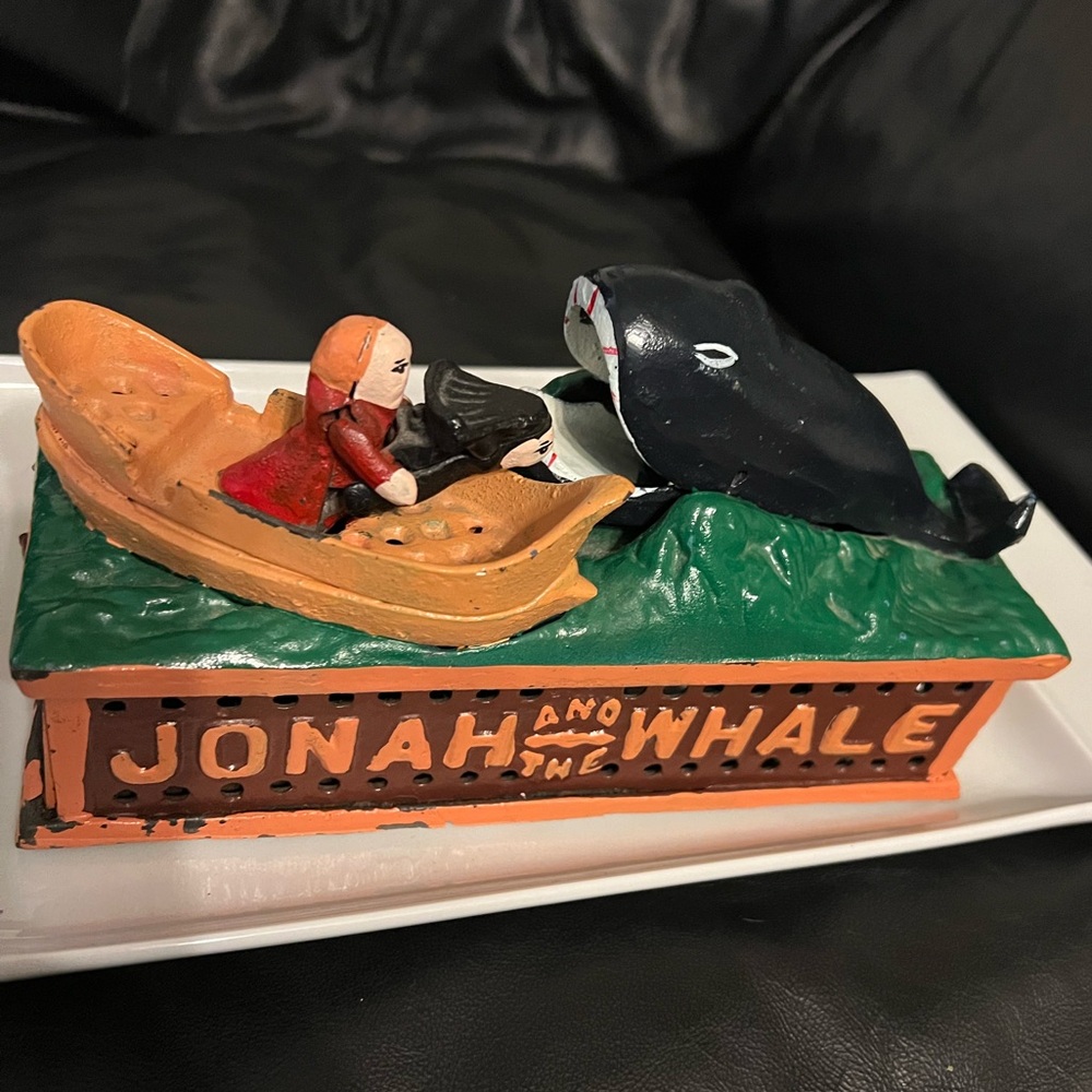 Vintage Jonah & The Whale Cast Iron Mechanical Bank